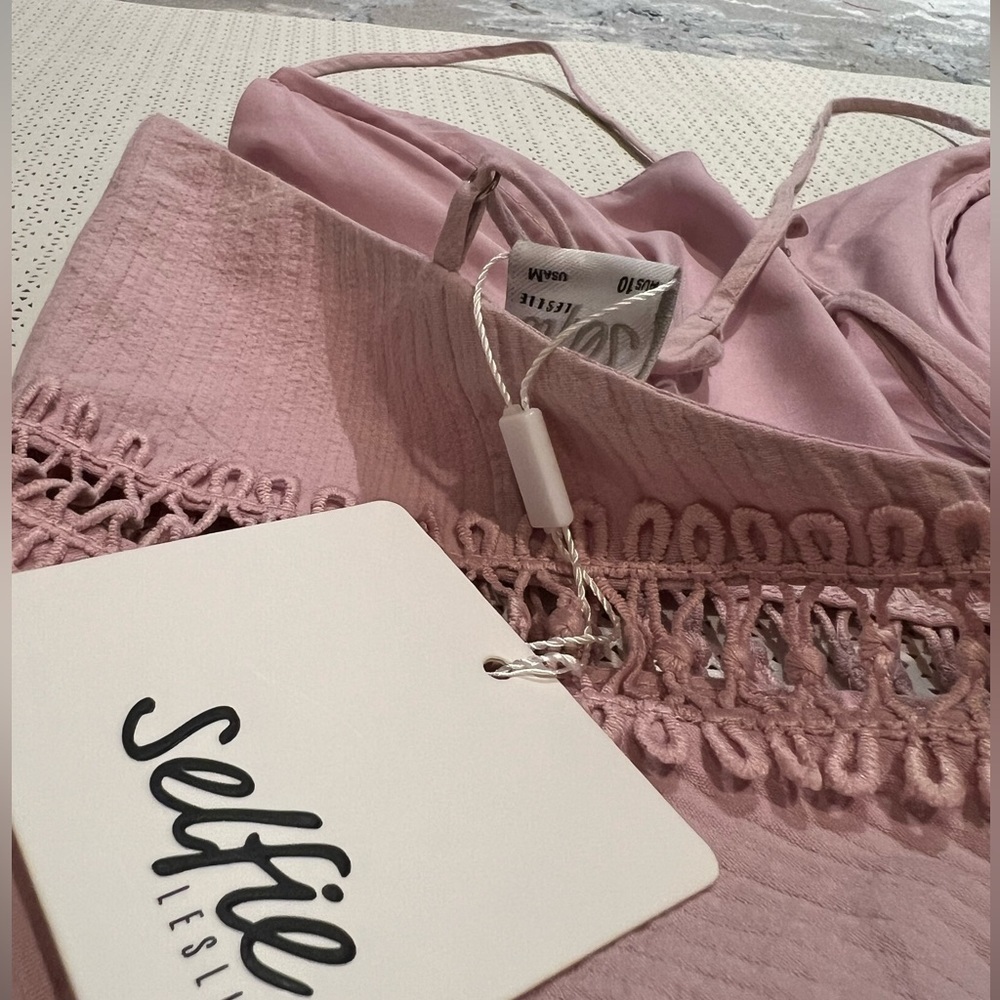 NWT  SELFIE LESLIE blush pink walk this way pintuck ruffle cross back mini dress - Picture 5 of 8